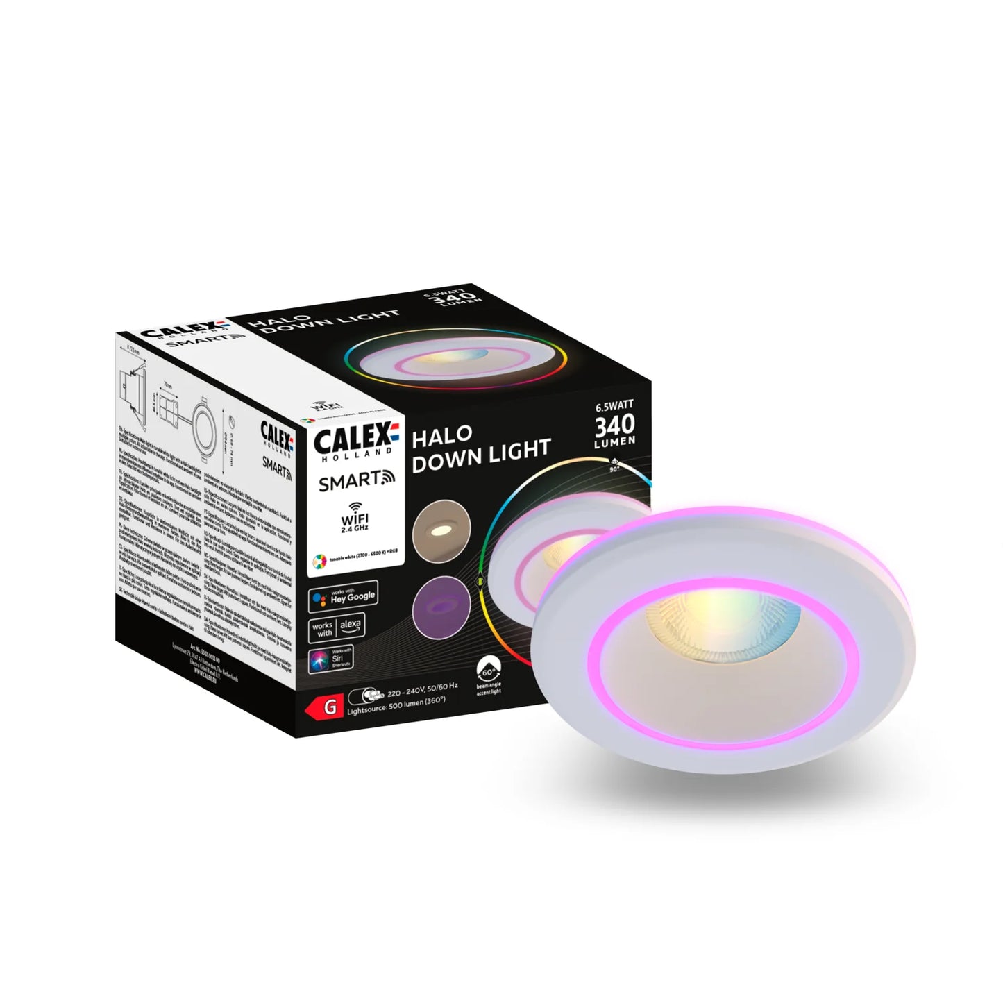 Calex Slimme Halo LED Inbouwspot Wit - RGB en Warm Wit - 6.5W